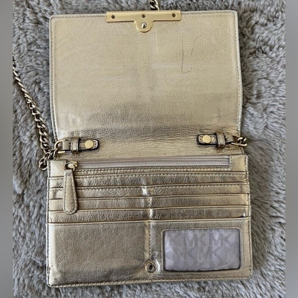 Michael Kors Metallic Gold Chain Crossbody Shoulder Bag Purse - Picture 5 of 13